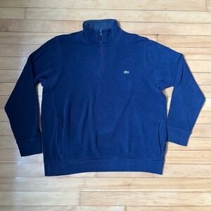 Lacoste Mens XXL Navy Blue Ribbed Quarter Zip Pullover Sweatshirt Mock Neck Logo